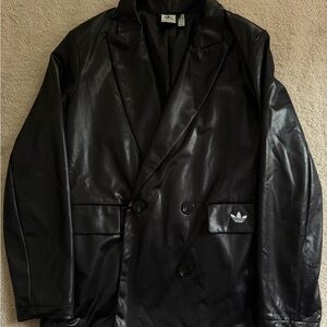 Adidas Black Leather Blazer Jacket